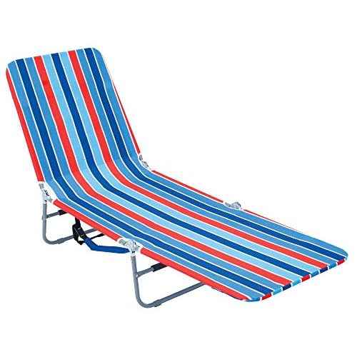 Rio Beach Portable Lay Flat Folding Backpack Beach Lounge Chair with Backpack Straps and Storage Pouch, Blue and Red