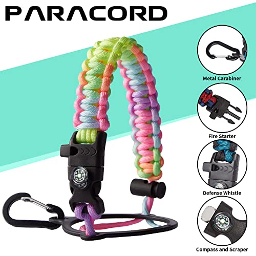 Insulated Stainless Steel Water Bottle 32oz with Straw & Paracord Handle - Gradient Green Pink Purple