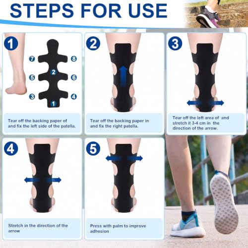 Black Precut Kinesiology Tape for Achilles Tendon Support - 12pcs