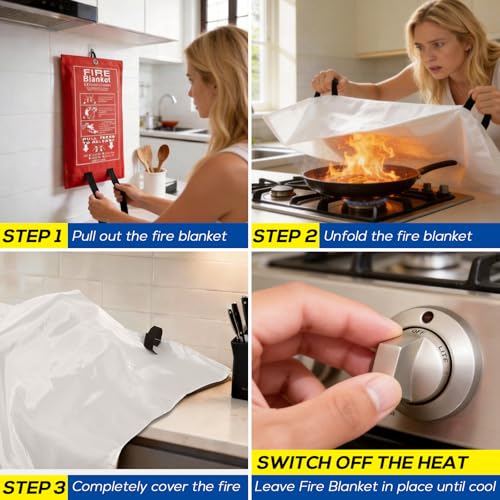 Emergency Fire Blanket 4 x 4 ft - Fiberglass Flame-Resistant Home Safety