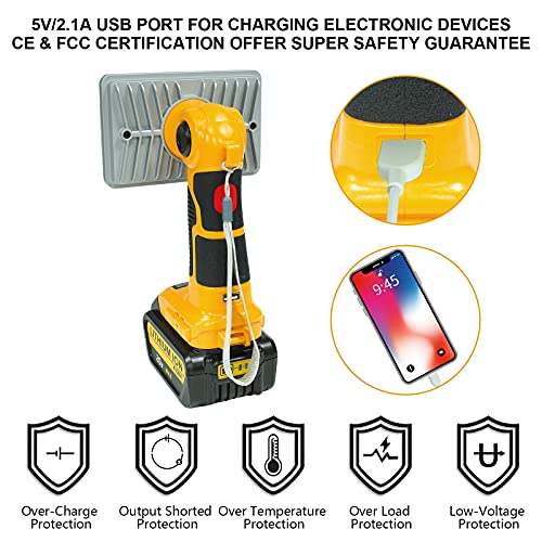 Hiesuan 5-Inch 20V Dewalt Battery Work Light with USB, Portable Floodlight & Spotlight