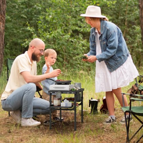 Titanker Small Folding Camping Grill Table with Black Mesh & Storage Net - Portable 2ft Picnic Table with Side Racks & Heatproof Mesh Top