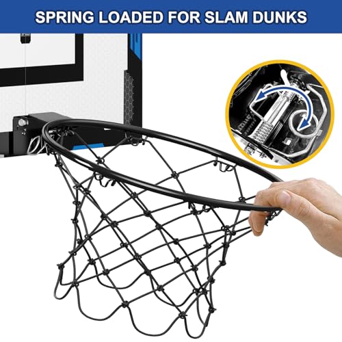 HYES 24x16 Inch Over The Door Basketball Hoop - Blue, Indoor Adult & Kid