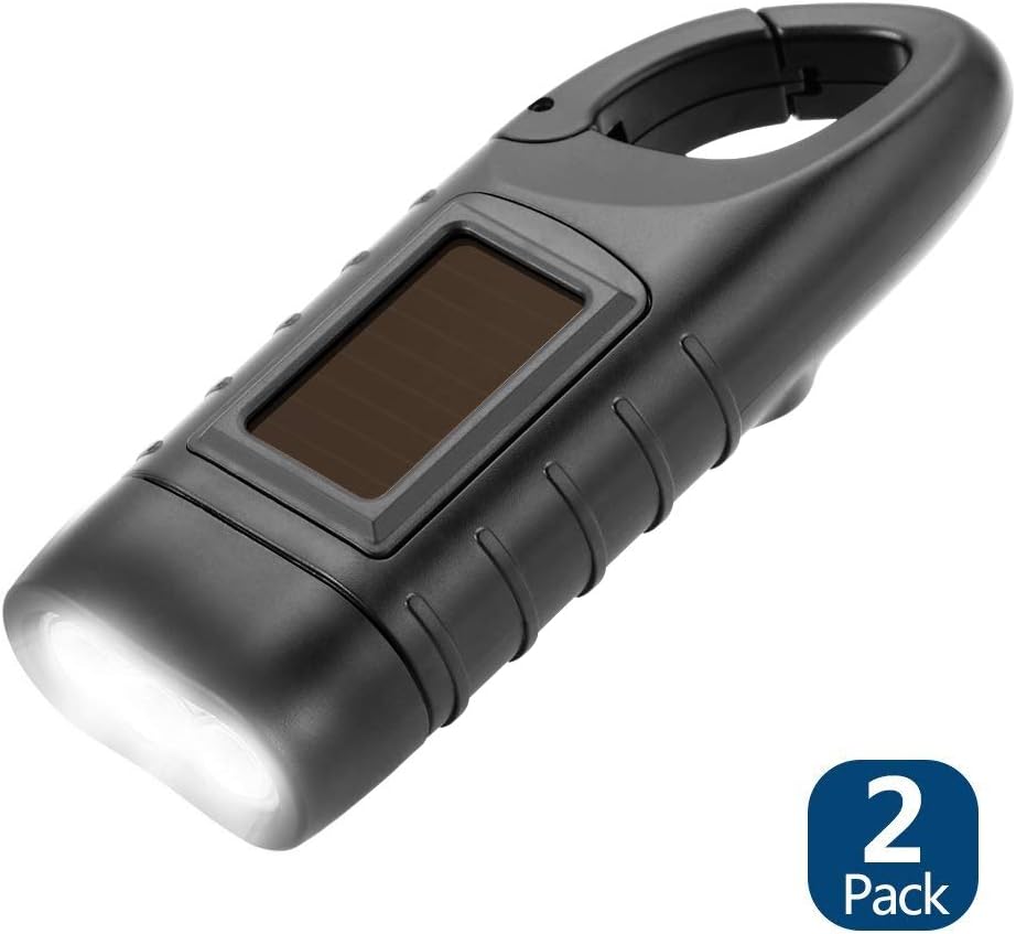 Simpeak 2-Pack Hand Crank Solar Powered LED Flashlight, Emergency Survival Flashlight Torch for Outdoor Sports, Green