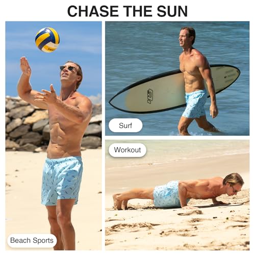 Men's 5 Inch Adventure Swim Trunks with UPF 50+ Quick-Dry Fabric - Large Sharks Blue