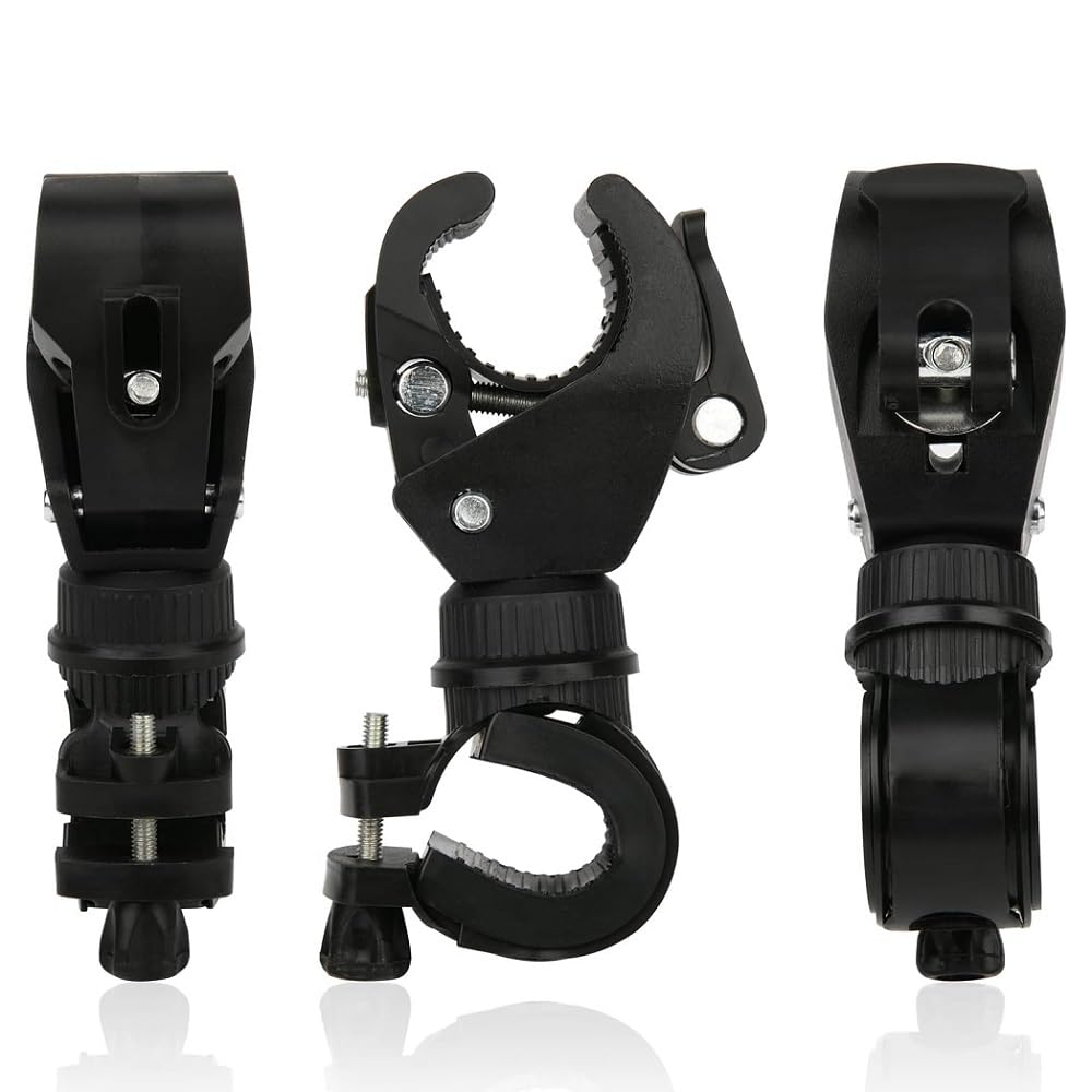 fixinus 2 Pack Bicycle Flashlight Mount - 360 Degree Rotating Bike Light Mount, Universal Torch Clip for Mountain Bike and Bicycle LED Light, Camera, GPS
