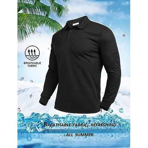 Deyeek Men's Polo Shirts Long Sleeve Golf Polo Shirts for Men Quick Dry UPF 50+ Sun Protection Polos Casual Collared Shirts