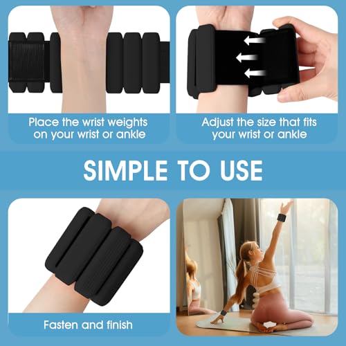 Wrist Weights Set of 2 for Women & Men - Adjustable Silicone Ankle & Wrist Weights, Black