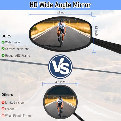 Handlebar Bike Mirror - Universal Fit Bicycle Rearview Mirror with Adjustable Rotation