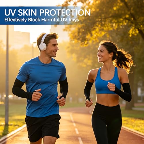 12 Pairs UV Sun Protection Arm Sleeves with Thumb Holes Black - Compression Cooling