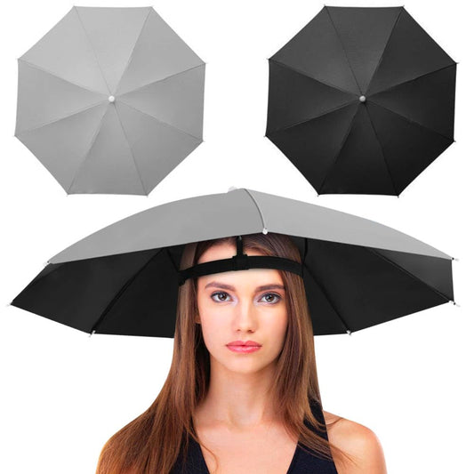 JOONOR Umbrella Hat Pack of 2 -Fishing Umbrella Hat Folding Adjustable Sun Rain Cap, 27”Hands Free Umbrellas, 8-Ribs Anti-UV Waterproof Headwear for Outdoor Fishing Sunshade,Black+Grey