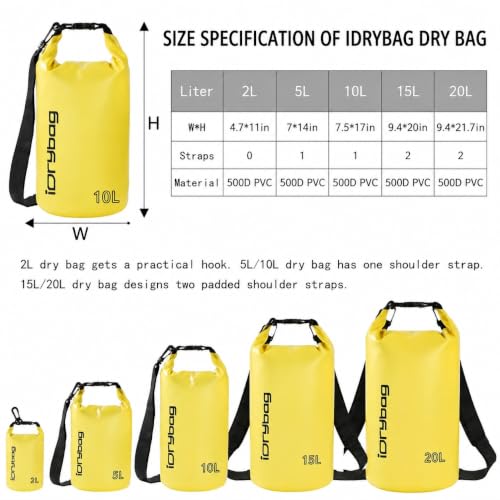 IDRYBAG 2L Waterproof Dry Bag - Yellow Small Dry Sack for Kayaking