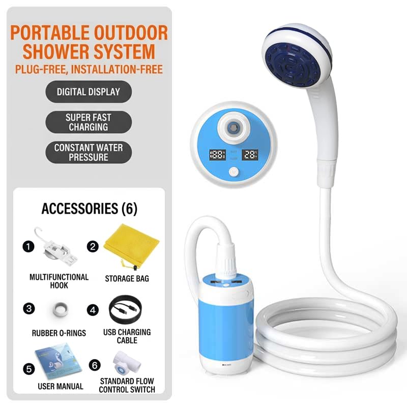Portable Outdoor Shower System with Digital Display - Glacier Blue