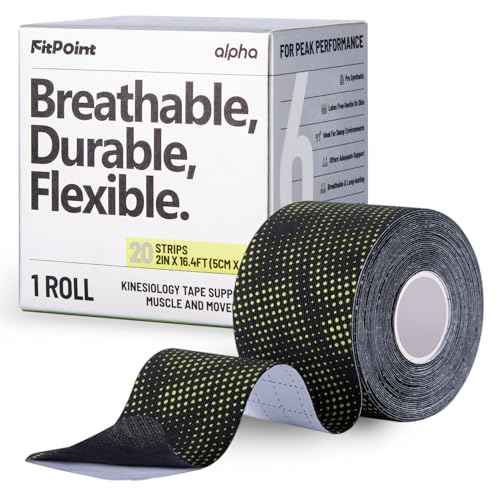 Alpha Synthetic Kinesiology Tape, Ultra-Sticky Adhesive Athletic Tape, 20 Count Precut Strips 1 Roll, Pain Relief & Joint Support, Elastic Kinesio Tape for Knee, Wrist, Ankle, Jet Black