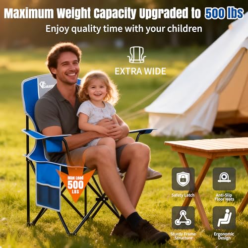 Heavy Duty Camping Chair 500 Lbs Support High Back Folding Lawn Chair Blue Gray
