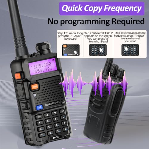 Baofeng UV-5R Ham Radio Upgrade 8W Handheld Long Range UV5R Walkie Talkies with Earpiece M-5R 5RX Multi Band Two Way Radio with Copy Frequency,USB-C Charger for Hunting Survival Gear