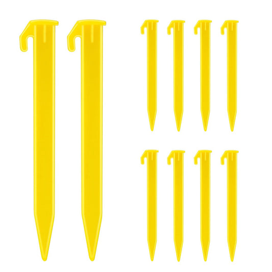 10 Pack Plastic Tent Stakes Heavy Duty Beach Tent Pegs Canopy Stakes for Camping Gardening Backpacking Tent Pegs Spike Hook for Outdoor Garden Decorations Lawn Tarp Sand Stakes for Beach (Yellow)
