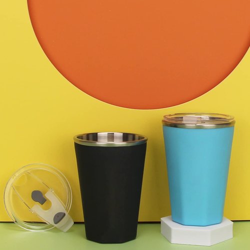 CYNROFVEN Freezing Coffee Cups 304 Stainless Steel Cooling Water Mug for Travel Camping Hiking Office Driving Silicone Tumbler with Lid & Straw 330ml