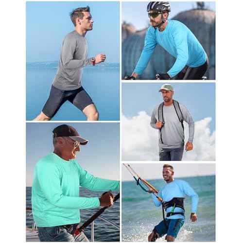 Roadbox UPF 50+ Sun Shirts for Men, UV Protection Long Sleeve Swim Shirt, Lightweight Rash Guard for Fishing Hiking Running