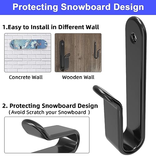 Black 6 Pack Snowboard Wall Mount Clips for Storage & Display