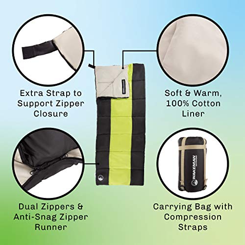 Neon Green & Black Lightweight Sleeping Bag with Carrying Case for Camping & Sleepovers