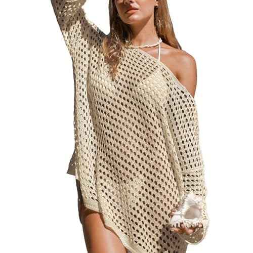 CUPSHE Women's Crochet Cover Up Cutout Drop Shoulder Long Sleeves Pullover Beachwear Bathing Suit 2025