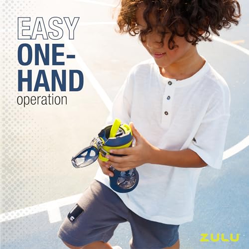 Kids Water Bottle 16oz with Silicone Sleeve, Leakproof Flip Lid - Mojo Blue