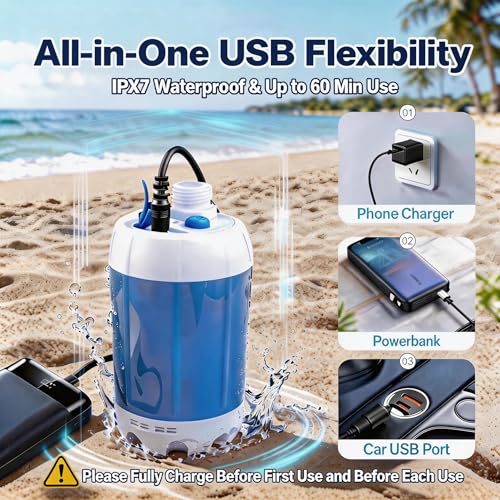 Rechargeable Portable Camping Shower Pump - Outdoor Handheld Water Sprayer