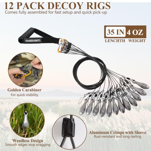 12 Pack 4oz Duck Decoy Weights Tangle-Free Steel Cable Rig Anchors for Waterfowl Hunting