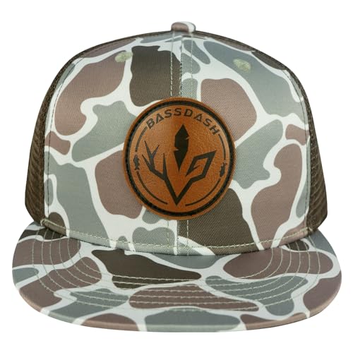 Flat Brim Trucker Cap Adjustable Snapback Mesh Back Hat - Color Block Camo, One Size