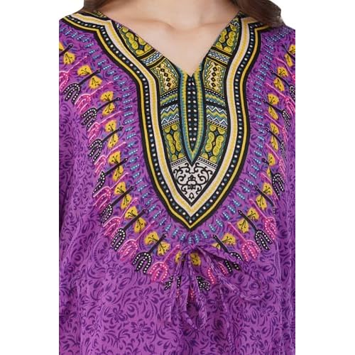Divine threads Women African Print Kimono Cover Up V Neck Batwing Sleeve Plus Size Beach Kaftan Dresses Brown