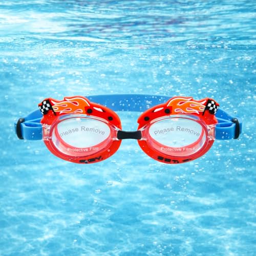 Boys Swim Goggles Premium Anti-Fog UV Protective Swimming Glasses - Orange Flames