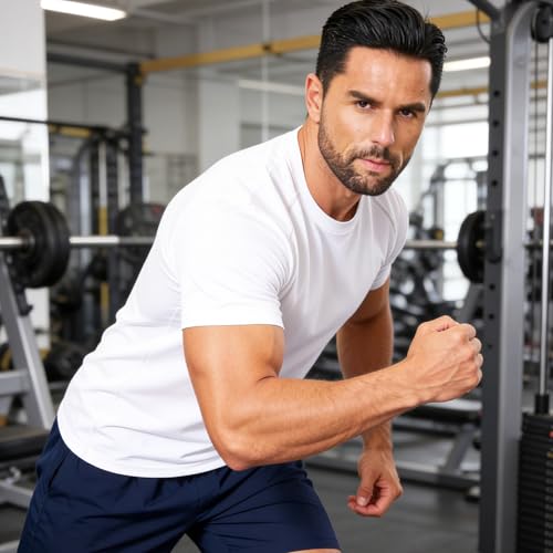Men's Quick Dry Short Sleeve T-Shirt Pack - Breathable Moisture-Wicking Fitness Shirts - Medium / White Gray Black