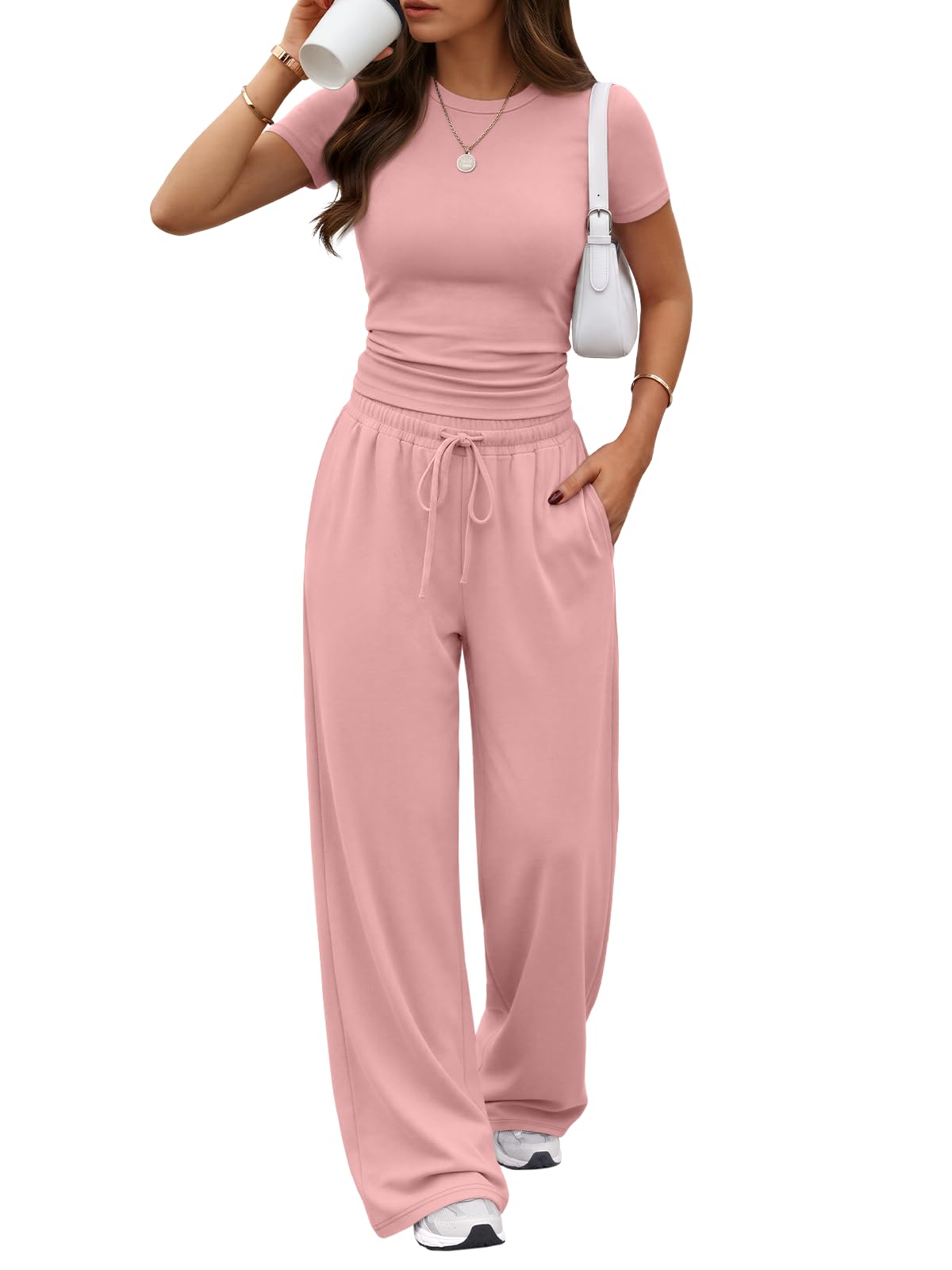 Trendy Queen Womens 2 Two Piece Set 2026 Summer Workout Vacation Gym Clothes Spring Fashion Lounge Matching Airport Travel Outfit Resort Wear Fitness Athleisure Clothing