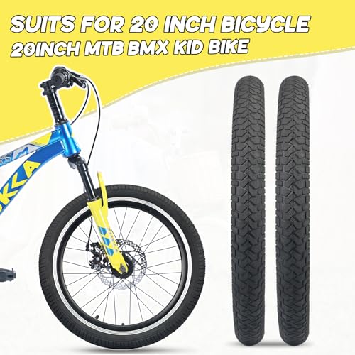 20 Inch Bicycle Tire and Inner Tube Set - Black, 2 Pack with Pry Bars - Suitable for MTB, BMX, Kids Bikes - Variation: Black/2 Tires + 2 Tubes