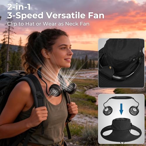 AMACOOL Bucket Hat Fan Pro Black - Sun Protection & Cooling for Outdoors