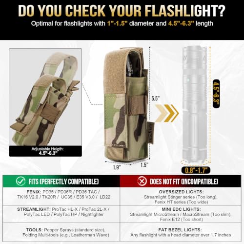 OneTigris Camocolor Tactical Flashlight Holster Molle Nylon Belt Holder