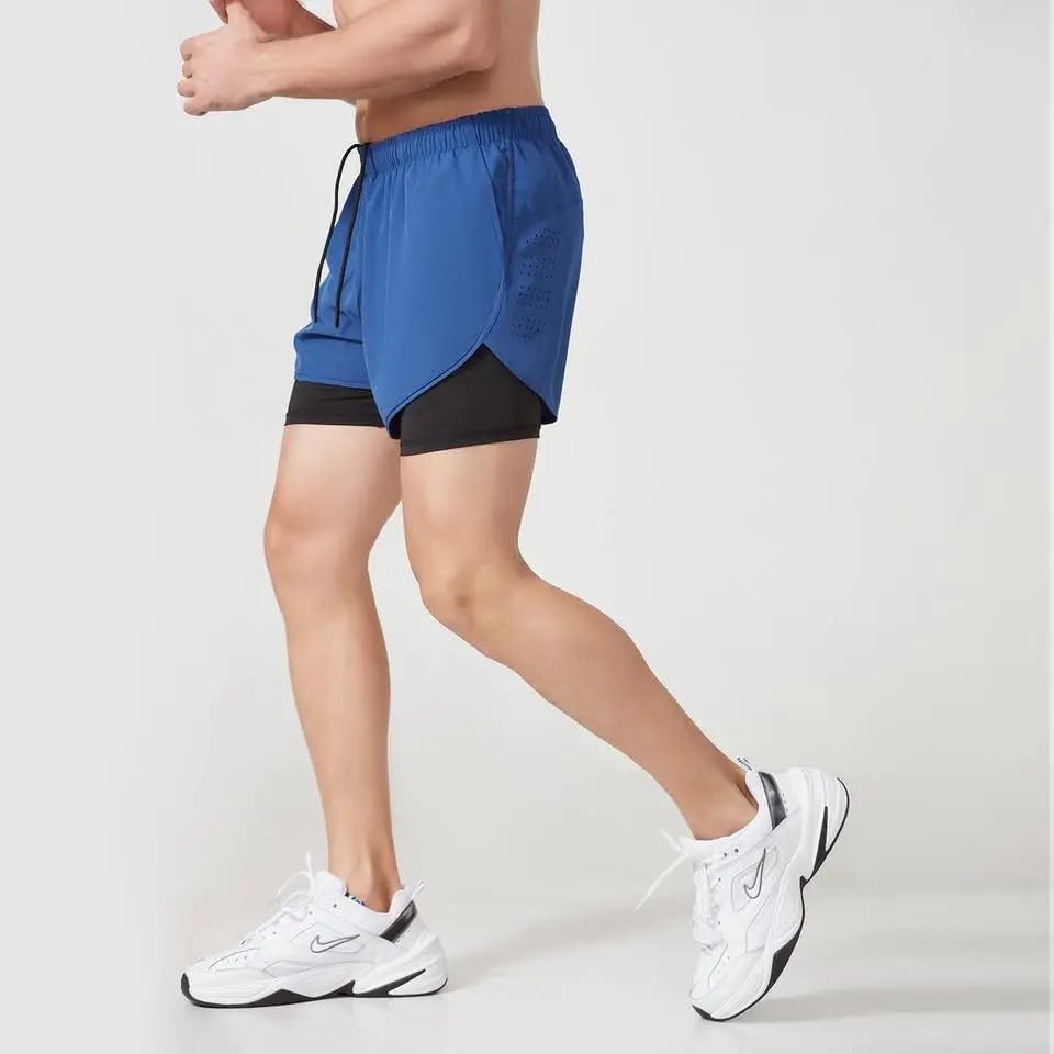 Mens Athletic Shorts with Liner (US, Waist, 34, Short, Blue)