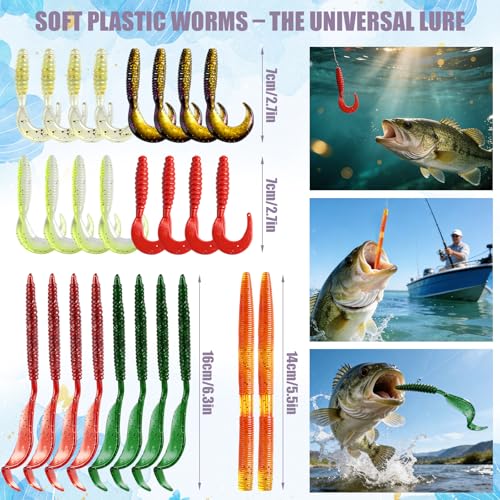 71Pcs Fishing Lures Kit with Tackle Box, Baits, Hooks, Soft Plastics