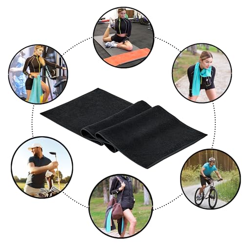 Black 12x40 Inch Gym Sweat Towel - High Absorbent Cotton Workout Towel