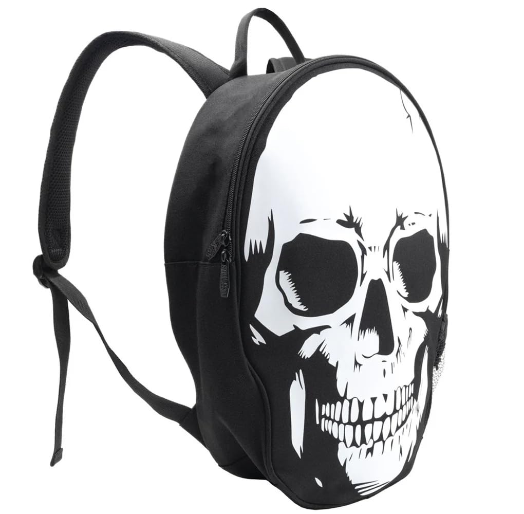 18" Large Skull Backpack with Bottle Holder and Inside Bag Pocket