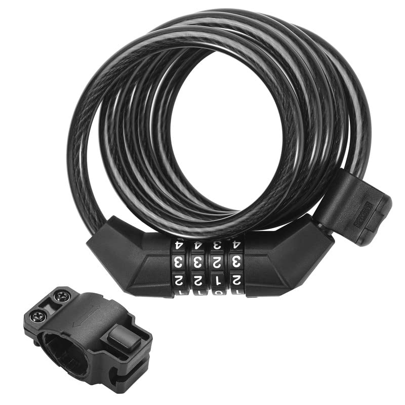 Titanker 2PCS Black Bike Cable Lock (8mm+12mm), 4 Feet Bike Cable Lock Basic Self Coiling Kids Bike Lock Combination with Complimentary Mounting Bracket