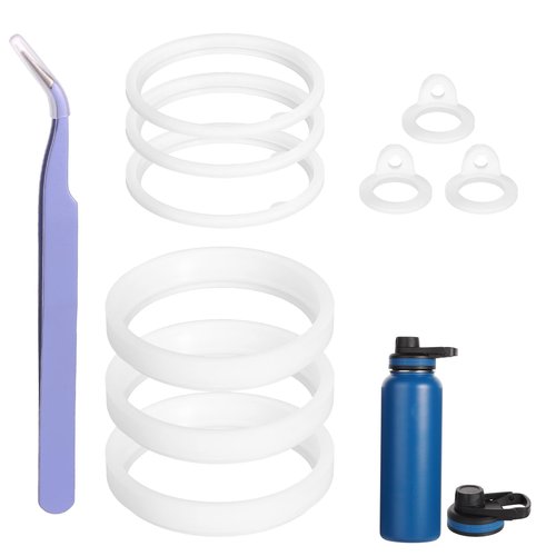TOYMIS 9pcs Bottle Gasket Replacement for Thermoflask Washers 40oz with Tweezers, Transparent Silicone Sealing Ring Replacement Gaskets Seal Bottle Cap Replacement for Water Bottle Top Straw Lid