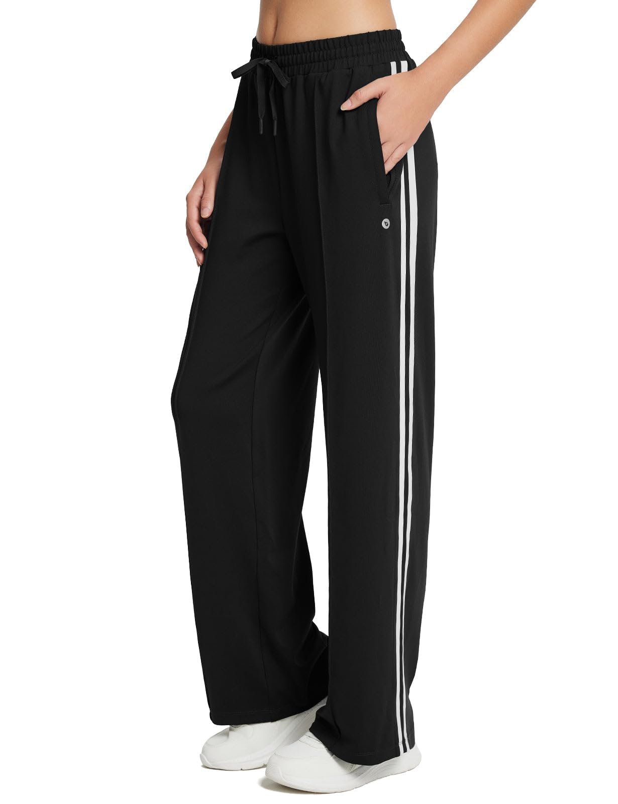 baleaf Womens Track Pants Athletic Running Pants Sweatpants Straight Leg Zipper Pockets Sports Jogging Striped Loose Fit Black/White S