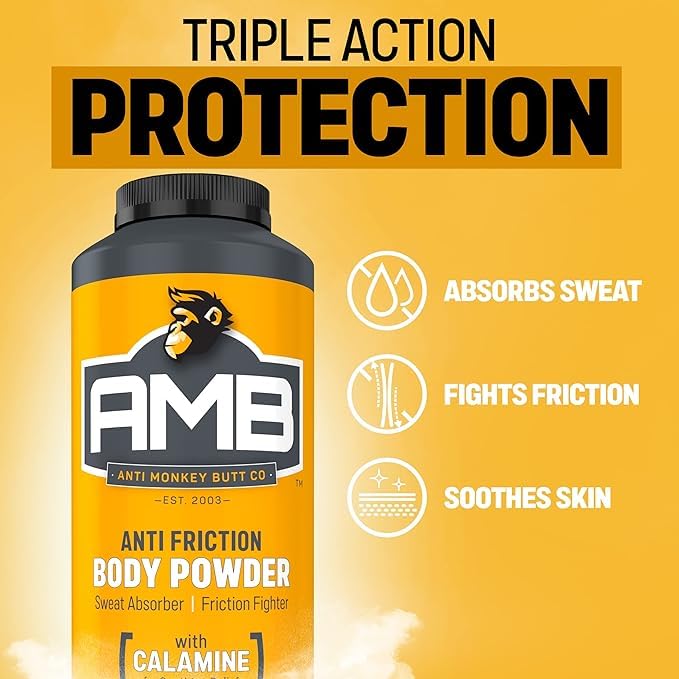 Anti Monkey Butt Body Powder for Women & Men - Talc-Free, Hypoallergenic Formula for Anti-Chafing & Anti-Itch Relief - Absorbs Sweat & Fights Friction with Calamine - 8 oz - 2-Pack