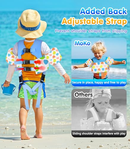 Toddler Swim Vest for 30-66 lbs with Cartoon Water Wings & Adjustable Straps - Irregular Colorful Dot