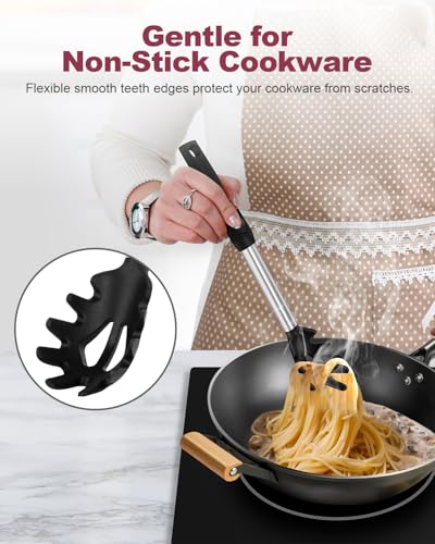 Black 2-Piece Silicone Spaghetti Spoon & Pasta Tong Set - Heat-Resistant Non-Stick Utensils
