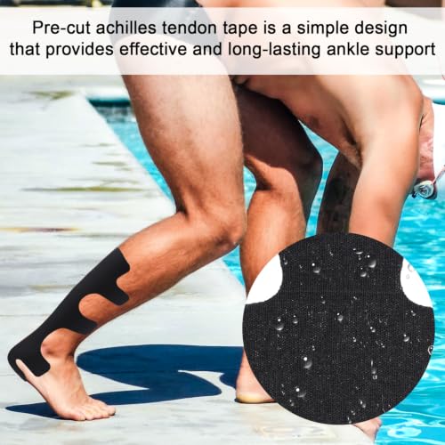 Black Precut Kinesiology Tape for Achilles Tendon Support - 12pcs