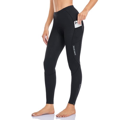 Women's Bike Pants 4D Padded Winter Cycling Pants Thermal Fleece Lined Long Bicycle Tights Compression Leggings with Pockets Black XL