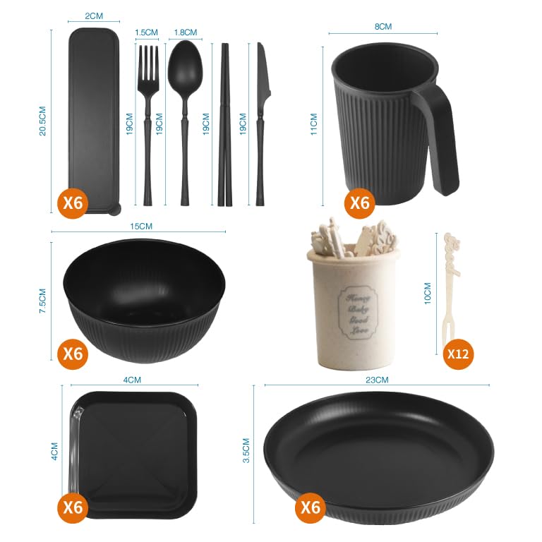 YEEBECA 67 Pieces Plastic Dinnerware Set for 6, BPA-free Unbreakable Dinnerware Set for 6 People, The Outdoor Camping Tableware Set Suitable for Family Dinners - Dishwasher Safe